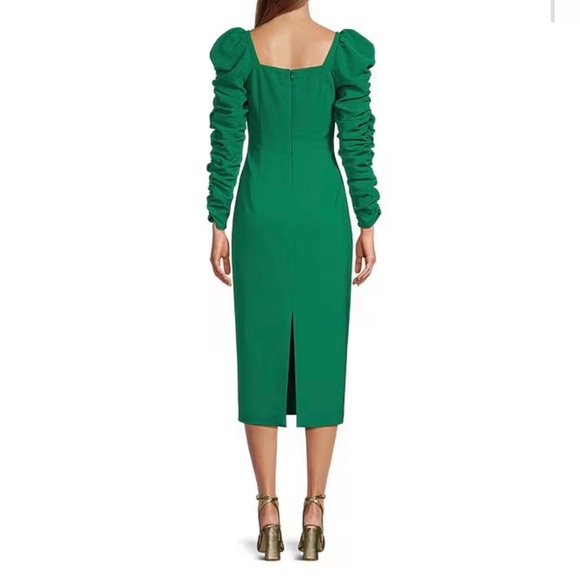 Antonio Melani Green Pine Ruched Puff Sleeve Midi Dress Size 2 NWT $199 - Picture 2 of 7